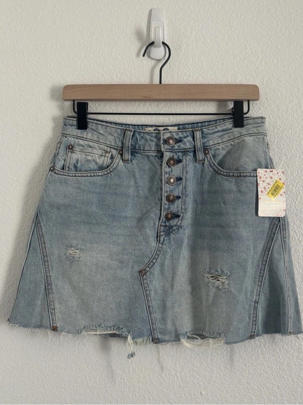 We the Free People Women's Mini Skirt Distressed Ripped Denim Jean